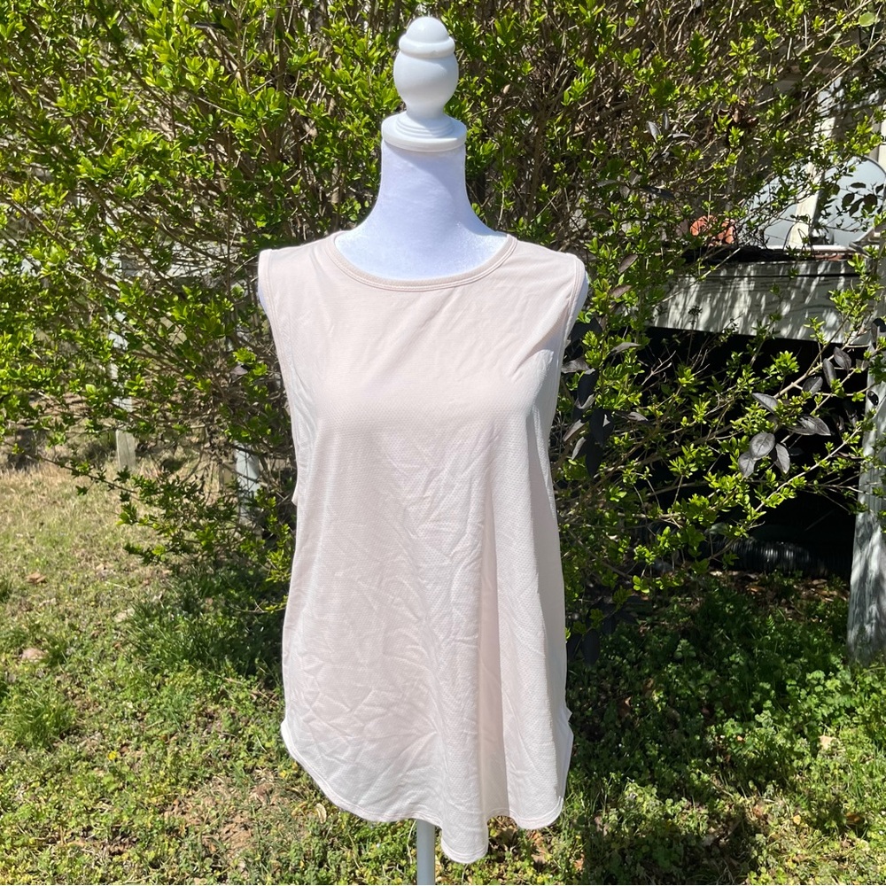Fabletics Light Pink Sleeveless Tank Top Size Large, Breathable Mesh Back Panel!